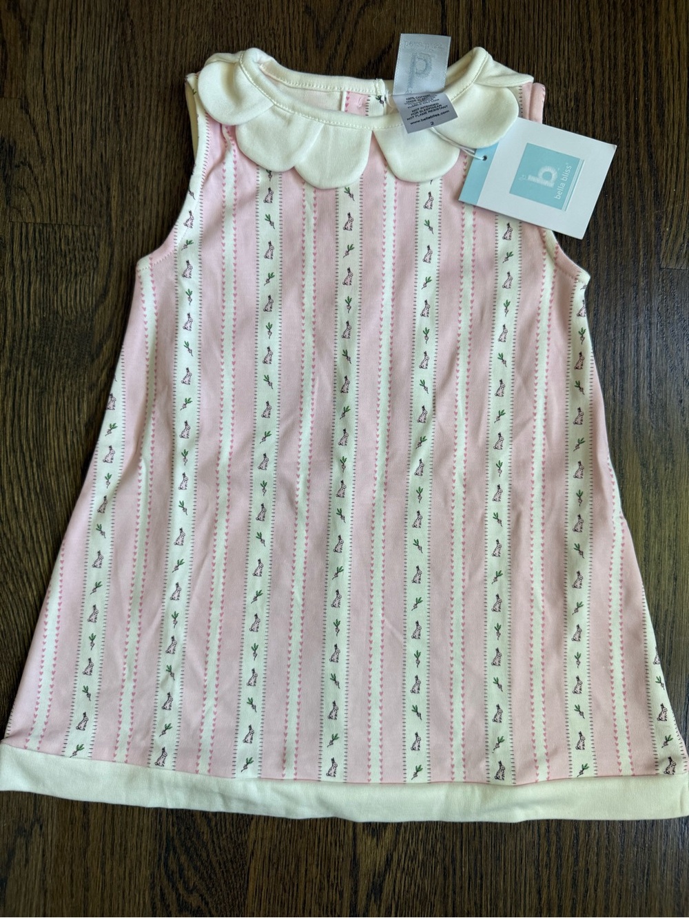 Bella Bliss Pink & Ivory Striped Scallop Dress Size 2T BRAND NEW